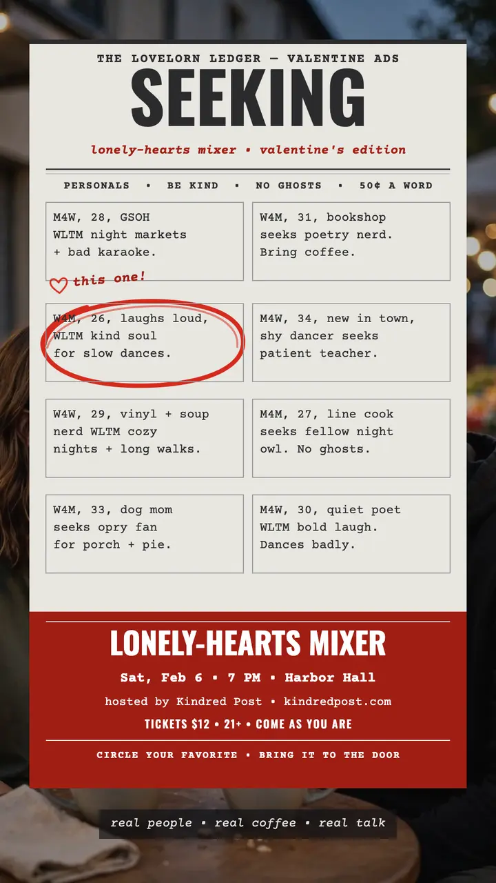 Lovelorn Ledger Valentine mixer story template