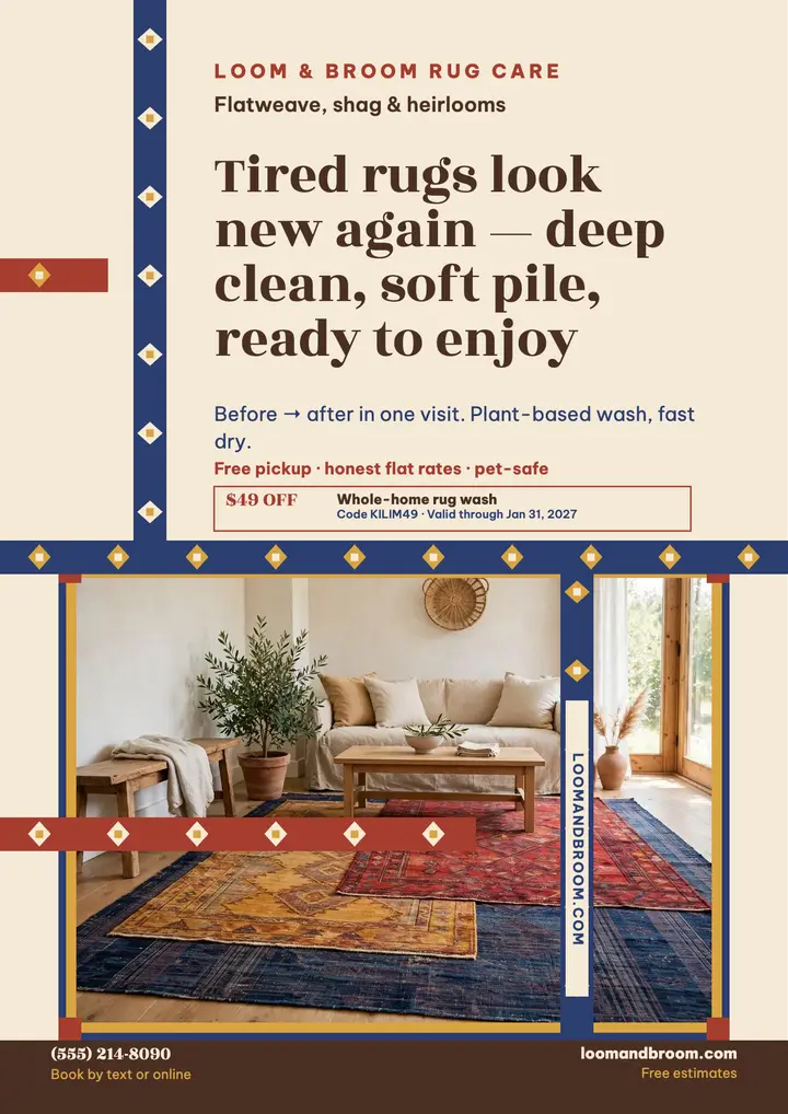 Loom and Broom rug cleaning flyer template