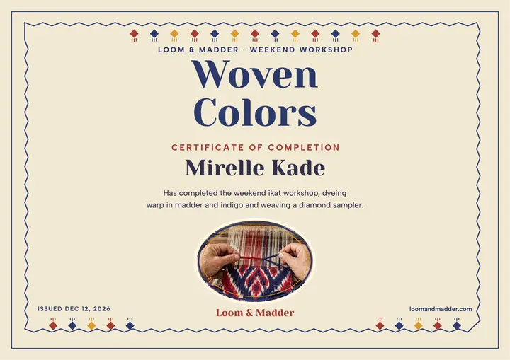 Loom and Madder ikat workshop certificate template