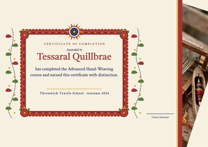 Hand-weaving course certificate: course certificate template