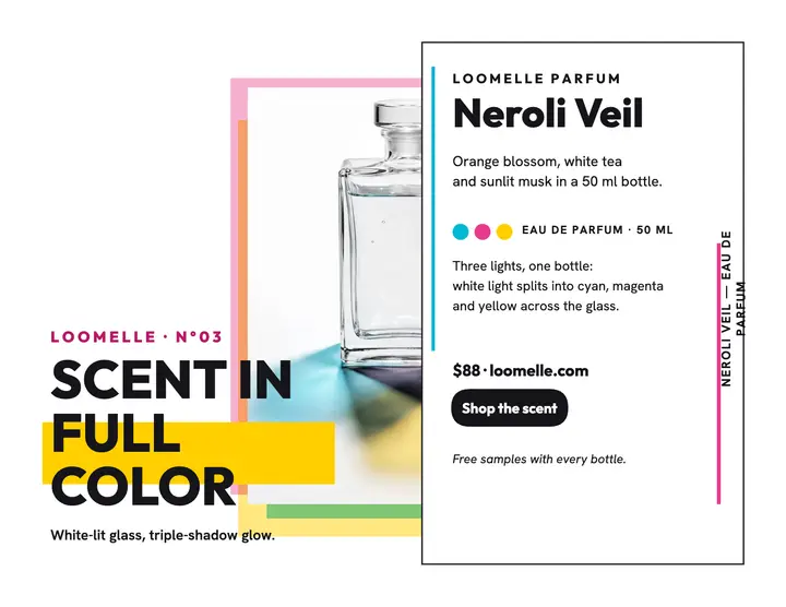 Loomelle Neroli Veil colored shadow flyer: perfume flyer template