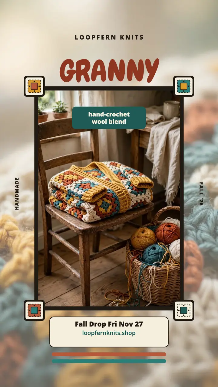 Loopfern crochet cardigan drop story template