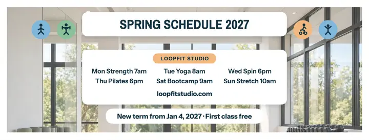 Loopfit Studio spring schedule cover template