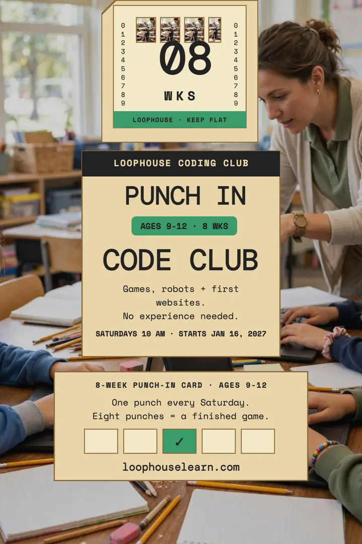 Loophouse Coding Club punch card poster template