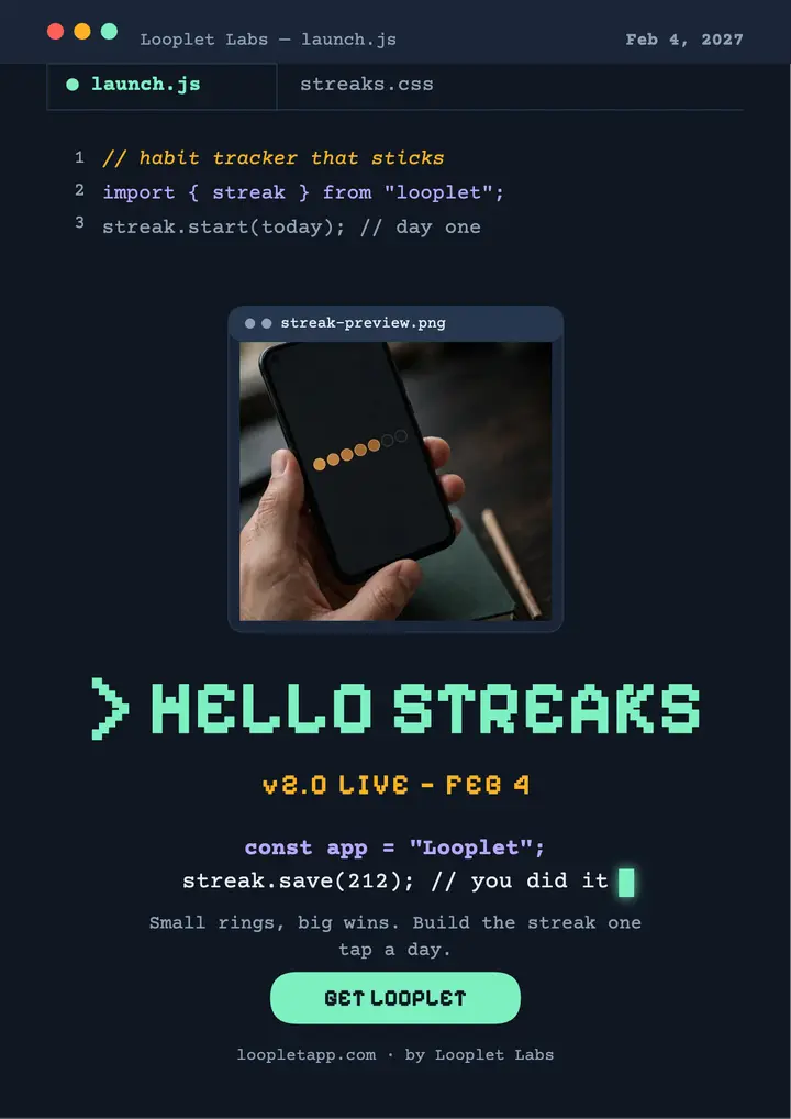 Looplet streaks app launch flyer template