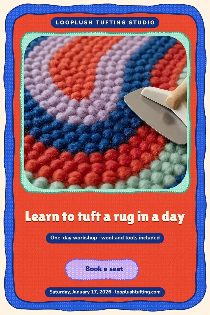 Looplush one-day rug tufting class poster template
