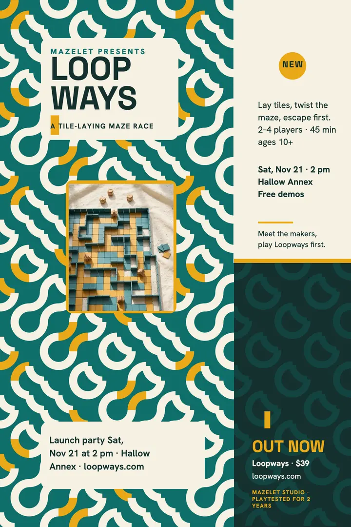 Loopways maze game launch poster template