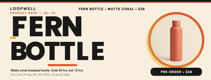 Loopwell Fern Bottle launch cover template