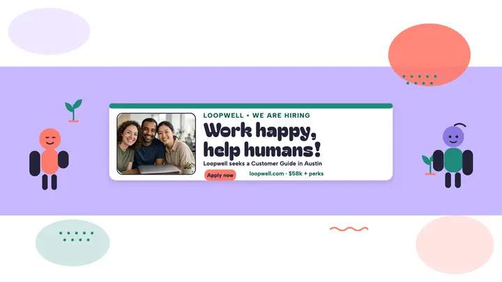 Loopwell hiring banner, Memphis team: hiring youtube banner template