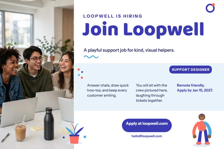 Loopwell support designer hiring postcard template