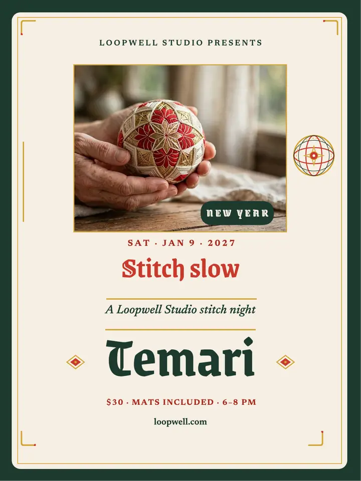 Loopwell Temari stitch night portrait: temari stitch night post template