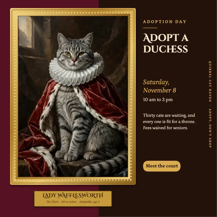 Quirrel Cat Haven adoption day royal cat portrait post template