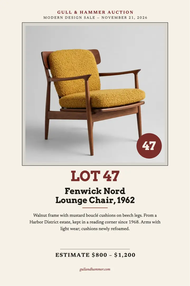 Fenwick Nord lounge chair auction poster template