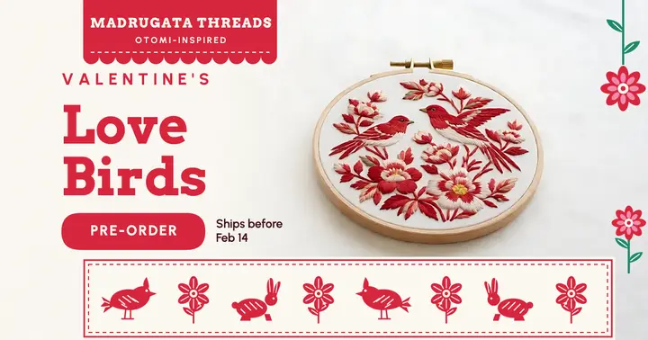 Love Birds embroidery kit Valentine's pre-order post: embroidery kit pre-order post template