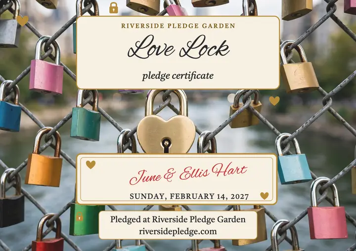 June and Ellis love-lock pledge certificate template