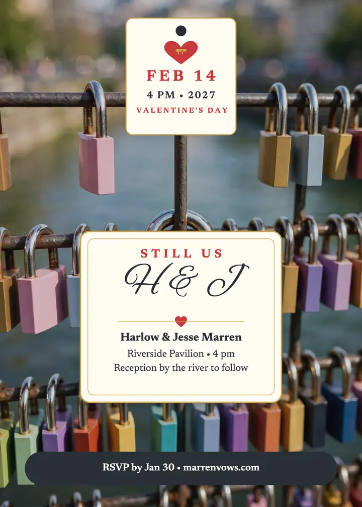 Harlow and Jesse vow renewal love-lock invite: vow renewal invitation template