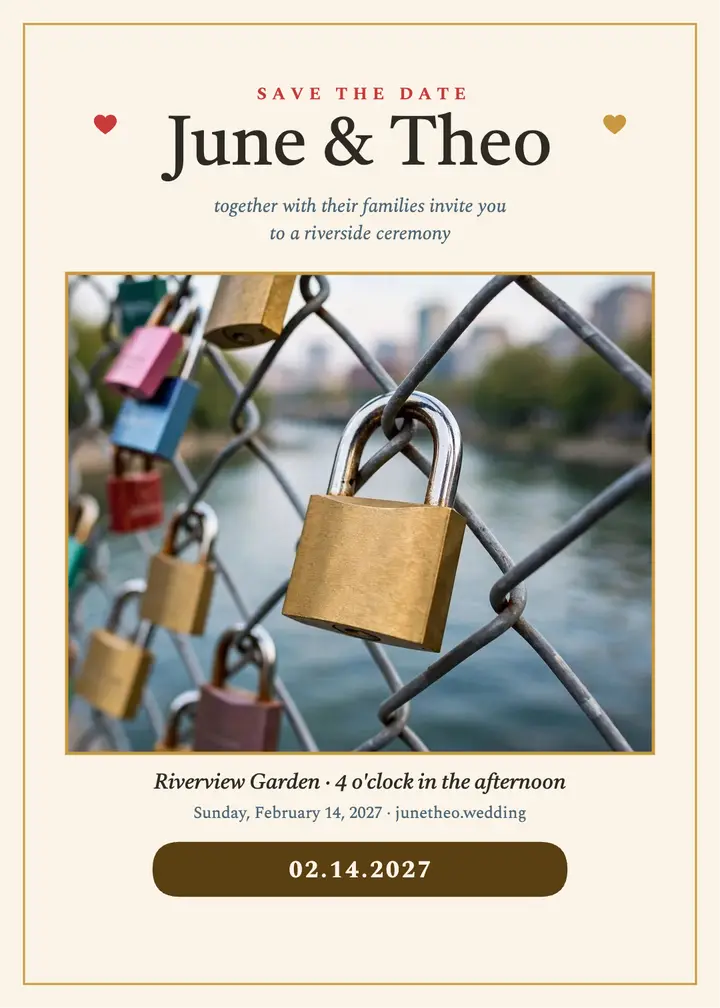 June and Theo love lock invitation template