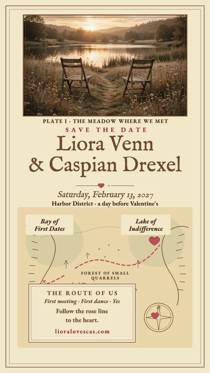 Liora and Caspian love map save-the-date template