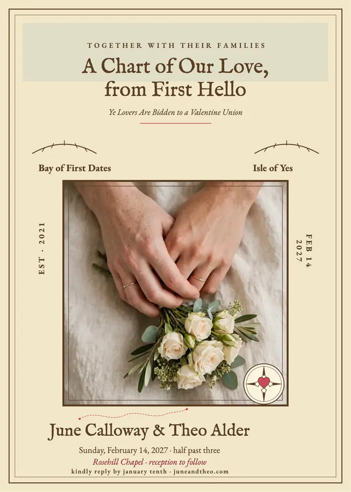 Love map Valentine wedding invitation template