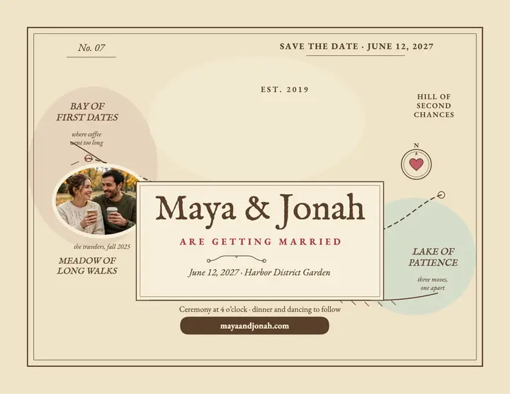 Maya and Jonah love map save the date: save the date flyer template