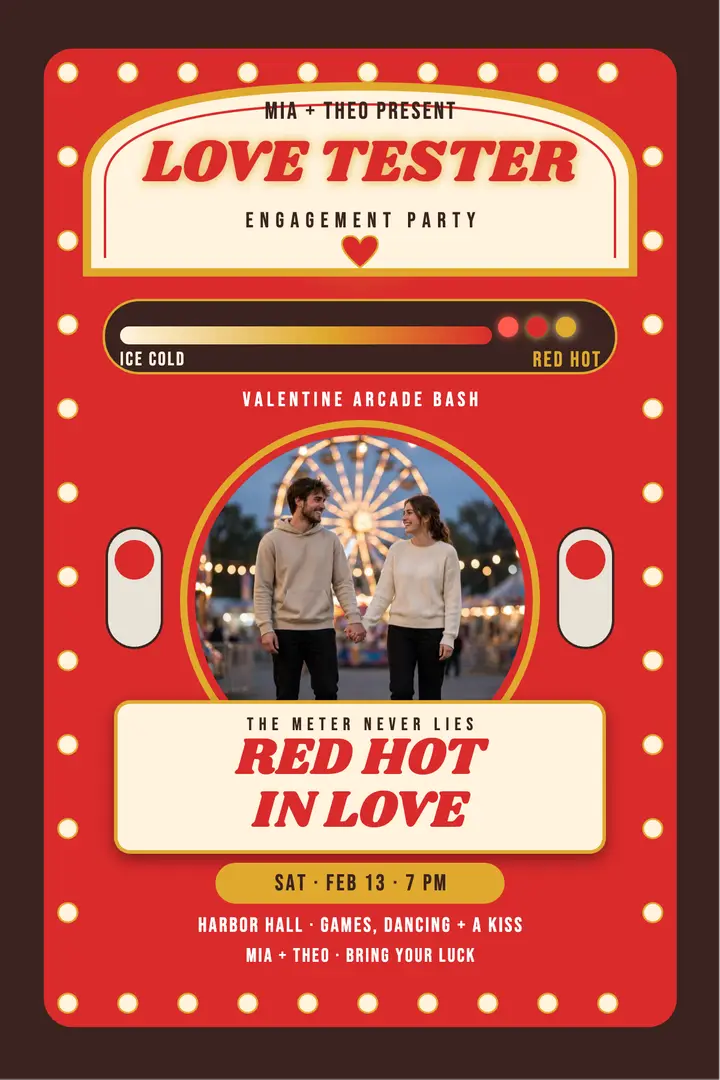 Mia and Theo love tester engagement poster template