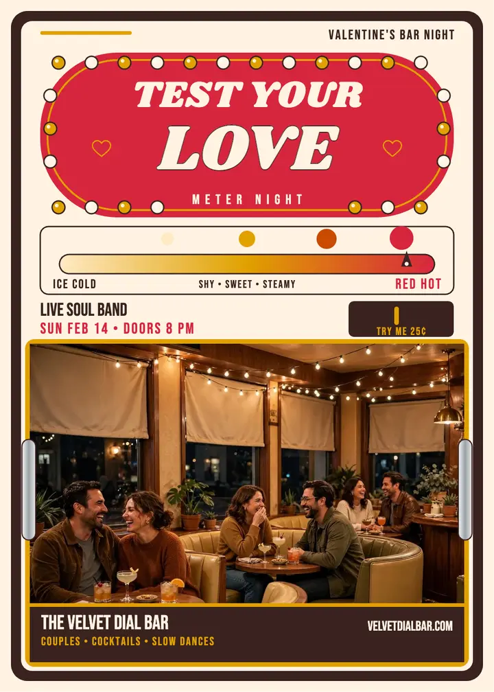 Velvet Dial Valentine love tester invite template