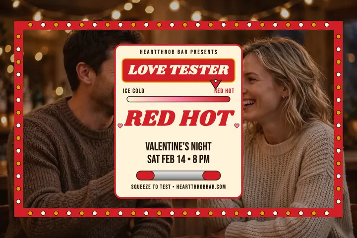 Heartthrob Bar love tester night postcard template