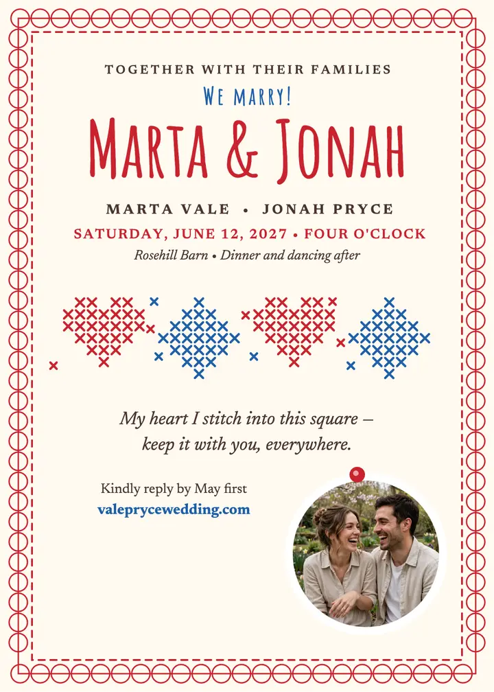 Stitched love verse wedding invite template