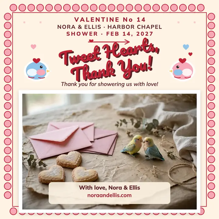 Nora and Ellis lovebird thank-you post template