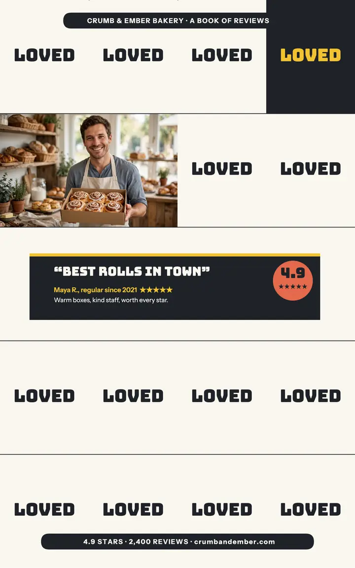 Crumb and Ember loved reviews ebook: bakery reviews ebook cover template