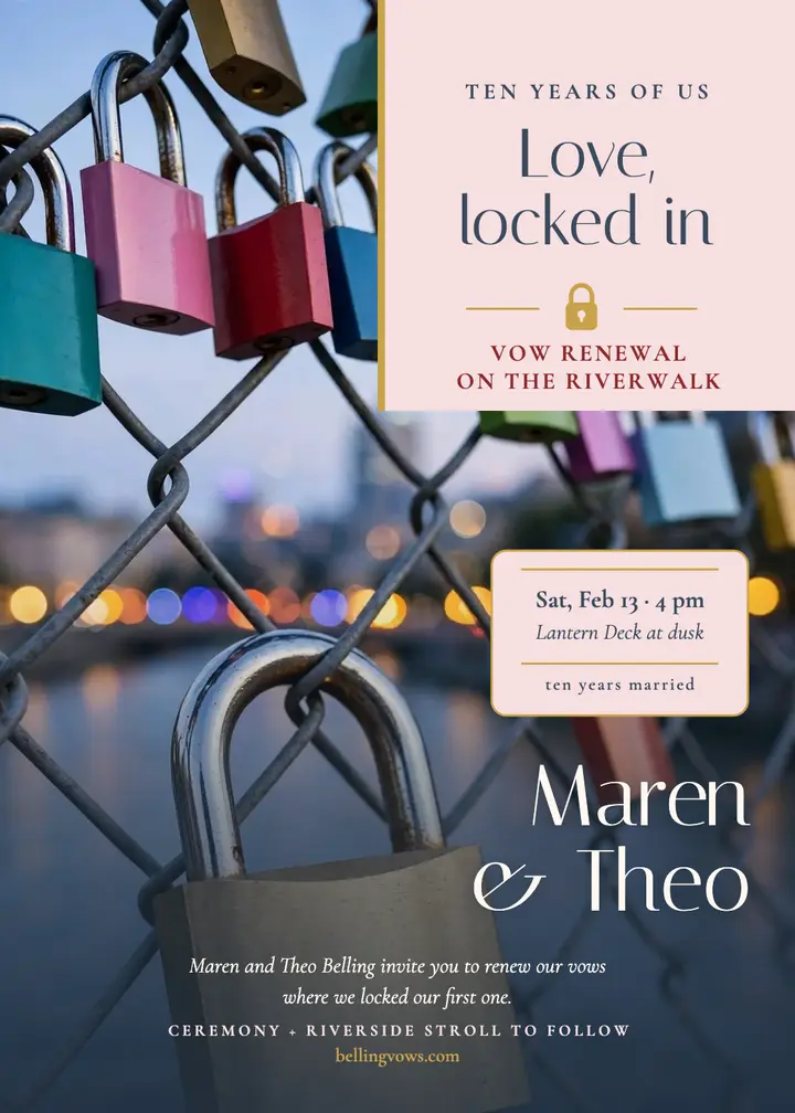 Maren and Theo riverwalk vow renewal invitation template