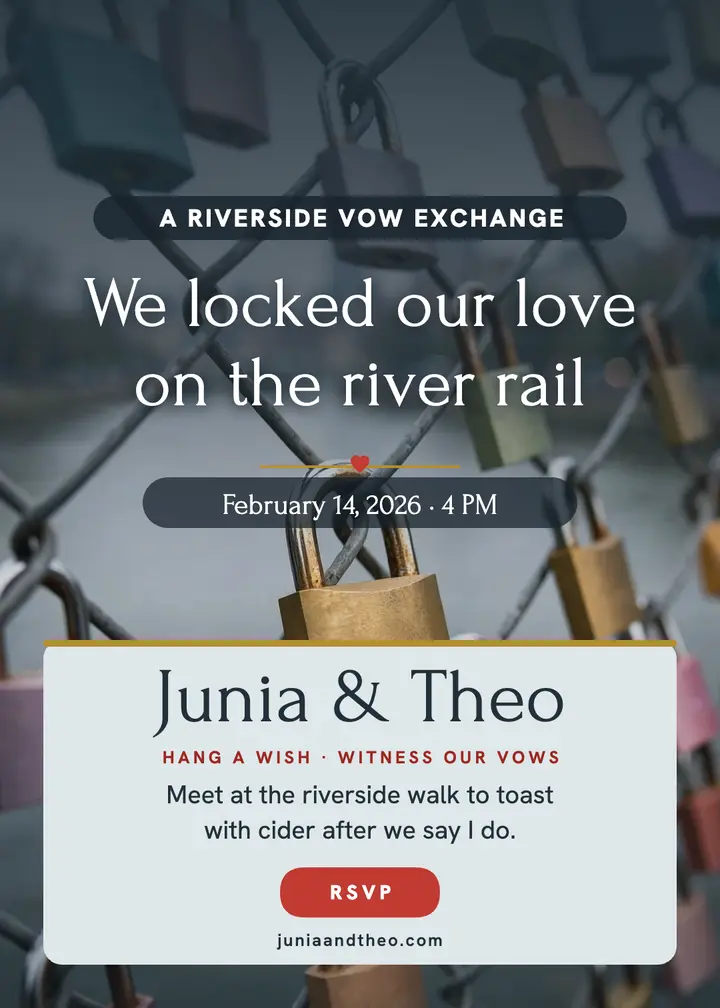 Junia and Theo love-lock engagement invitation: engagement invitation template