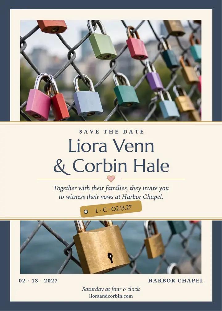 Liora and Corbin love-lock save the date template
