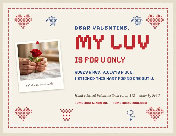Pombinha lovers' handkerchief Valentine flyer template