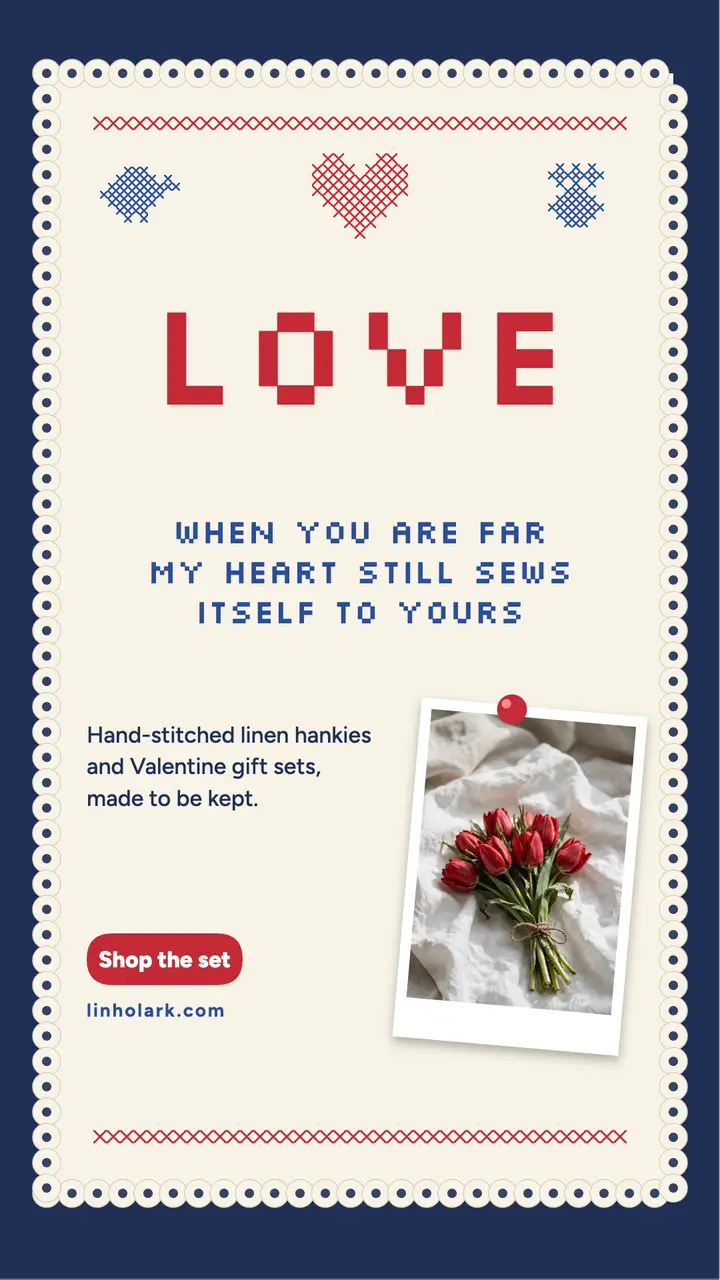 Lovers' handkerchief cross-stitch Valentine template
