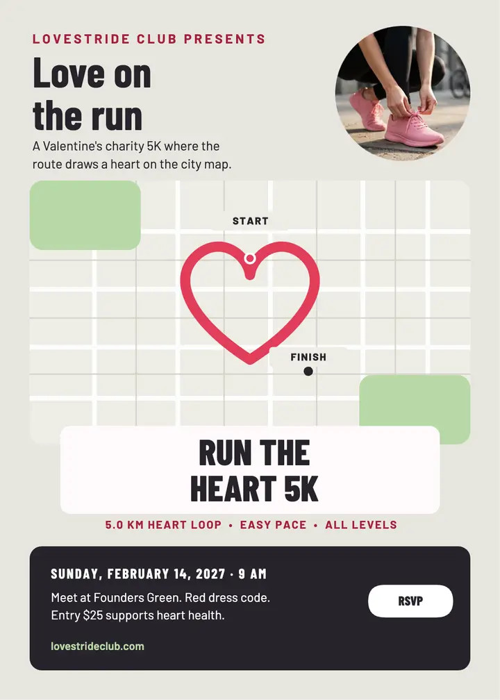 Lovestride Heart 5K run invitation template