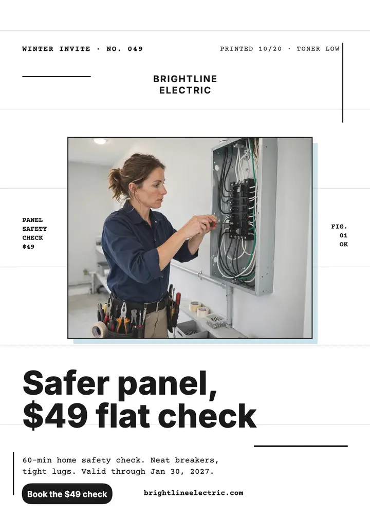 Brightline Electric safety check printout: electrician promo invitation template