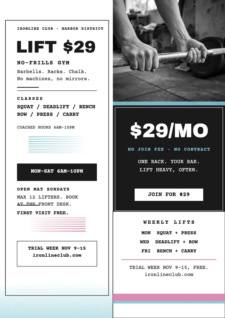 Ironline Club strength gym flyer template
