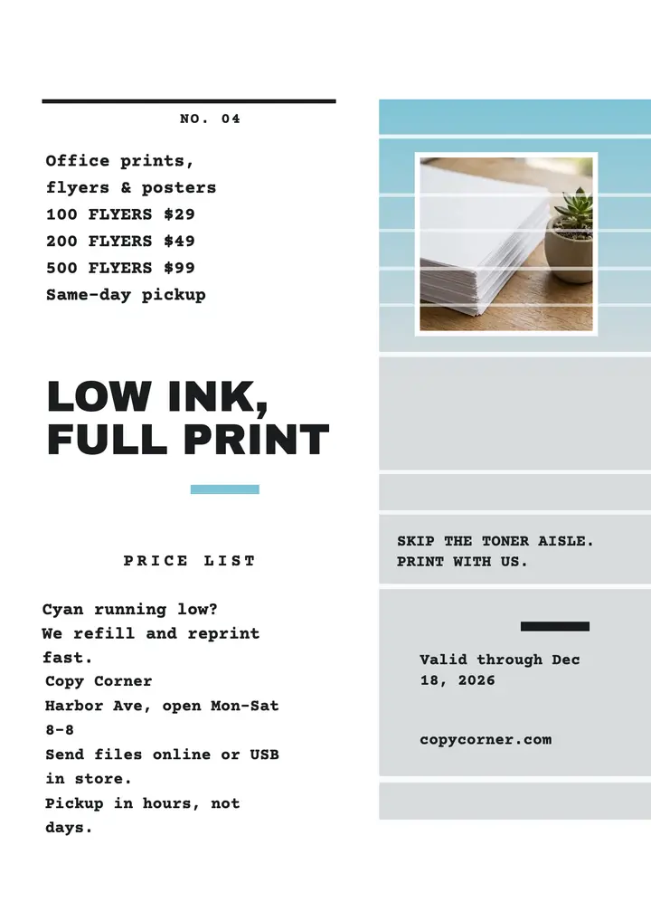 Copy Corner low-ink print flyer template