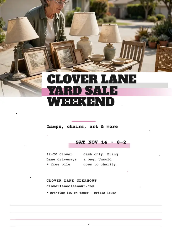 Clover Lane Cleanout yard sale flyer template