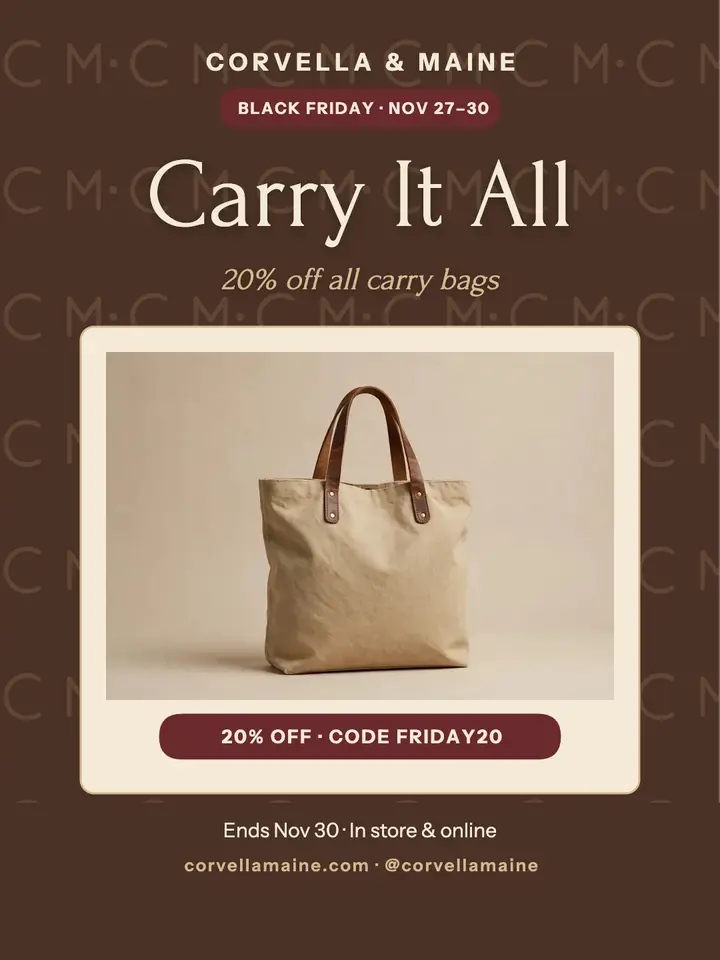 Corvella and Maine Black Friday carry bag promo template