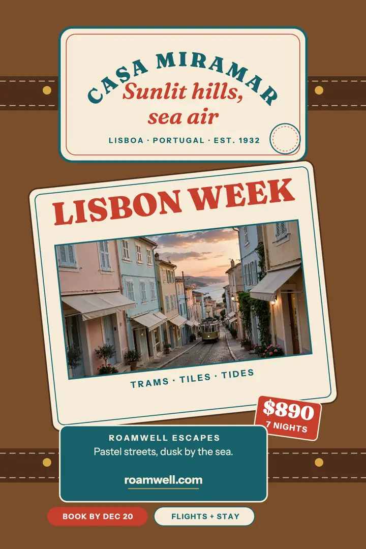 Casa Miramar Lisbon luggage label poster: lisbon travel poster template