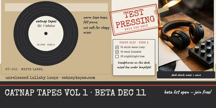 Catnap Tapes lullaby beta test pressing post: lullaby sample pack beta post template