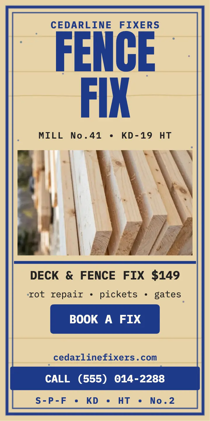 Cedarline Fixers fence repair stamp ad template