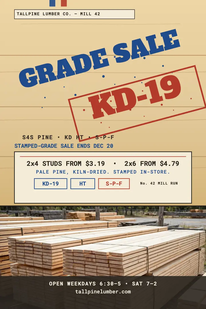 Tallpine stamped-grade lumber sale poster: lumber sale poster template