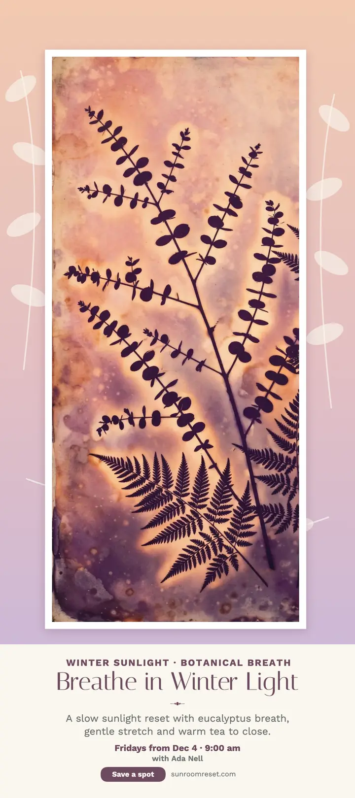 Sunroom Reset winter botanical card template