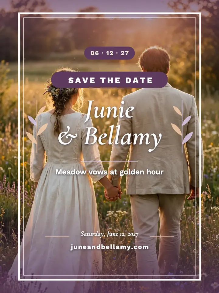 Junie and Bellamy meadow save the date: wedding save the date template