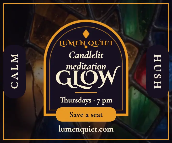 Lumen Quiet stained-glass meditation ad template