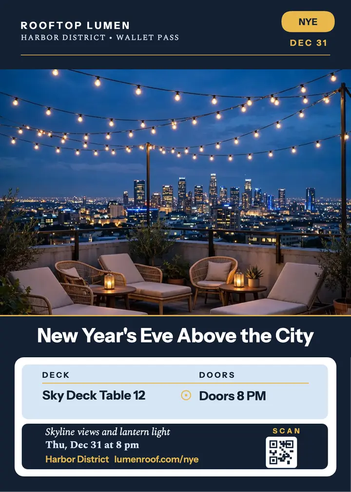 Rooftop Lumen New Year's Eve ticket pass template