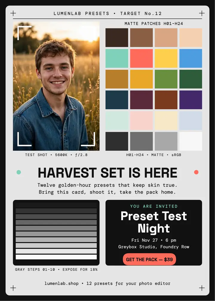 Lumenlab Harvest Set preset target invite: preset pack invitation template